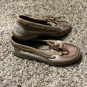 Gold Sperry boat shoes